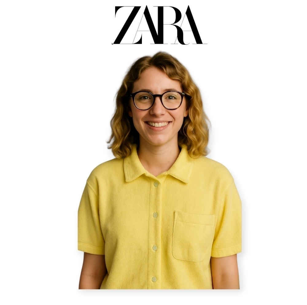 Zara Oversized Yellow French Terry Button Up Shirt Relaxed Fit Pocket Top M